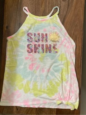 SO Girls' Tie-Dye Tank Top - Pink, Yellow & Blue with Glitter SUN SHINE